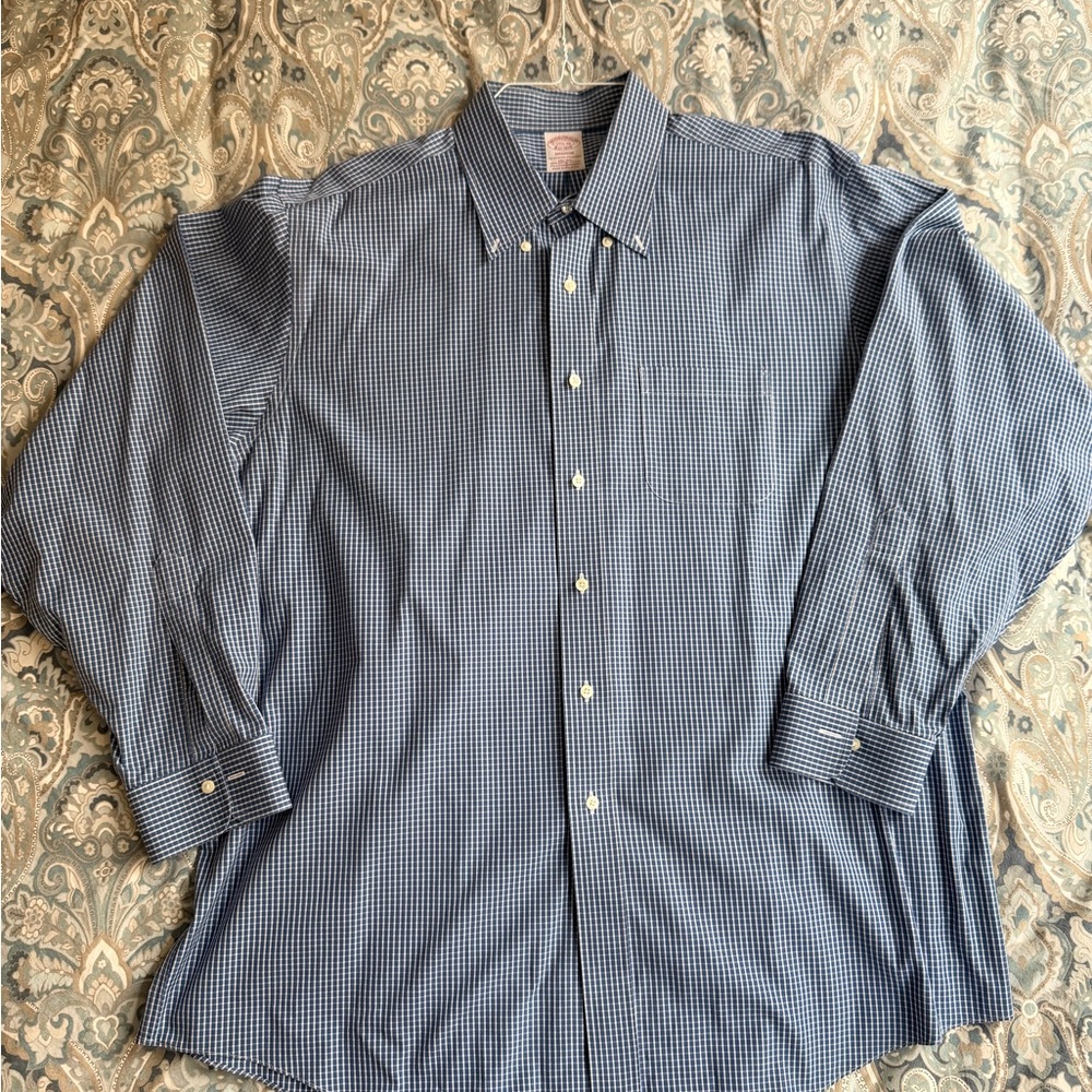 Brooks Brothers Madison Fit Non-Iron Stretch Cotton Blue & White Checkered Shirt